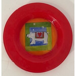 Dibbern Crate & Barrel 8.25" Art Glass Festive Plate Red Green Orange Blue White
